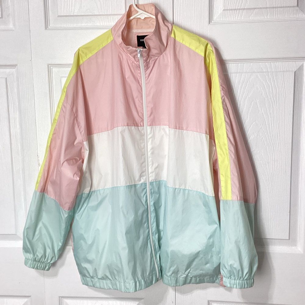 Forever 21 Windbreaker Pastel Jacket Men’s XL Retro Pink